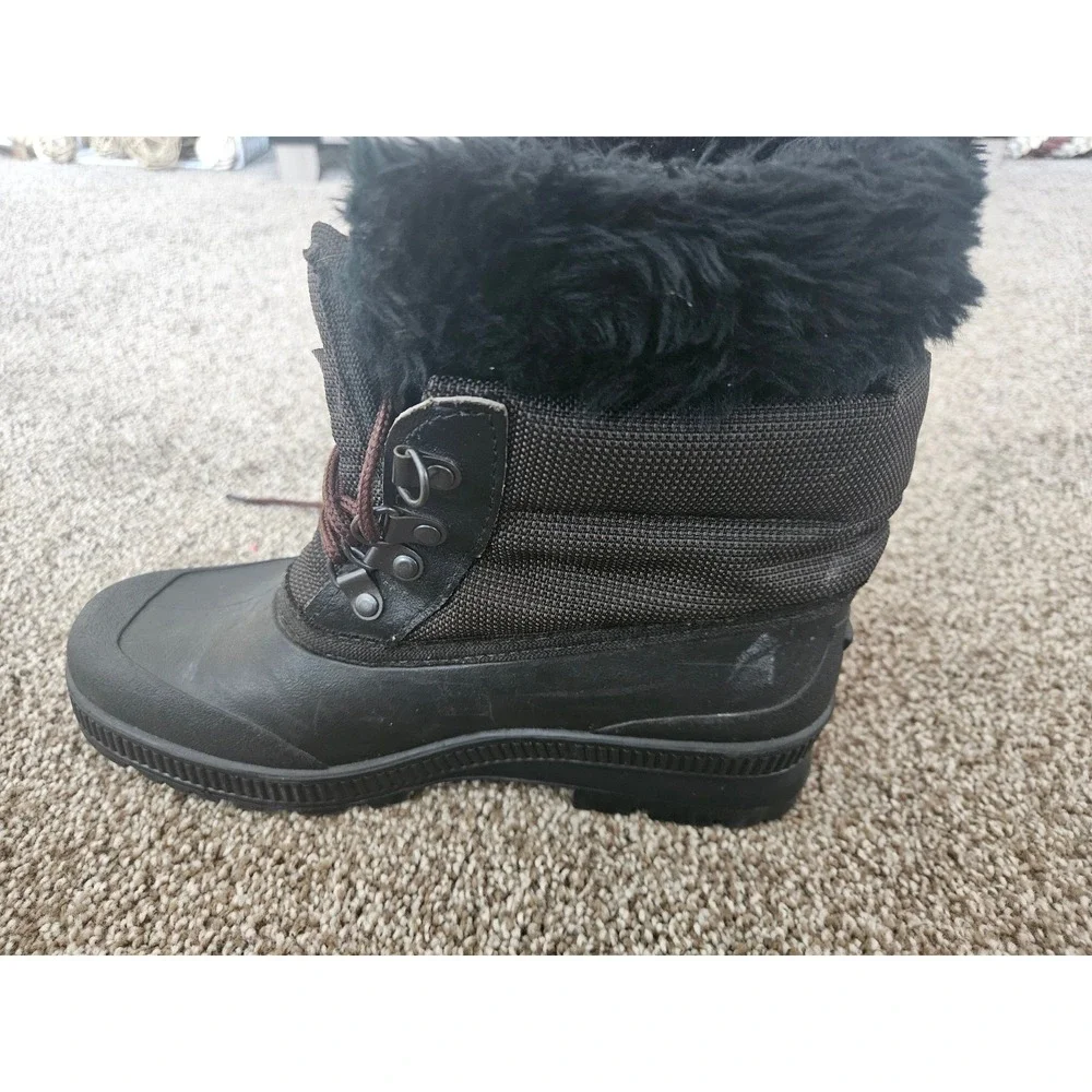 Sorel Kaufman Winter Boots Womens Size 8 Black Lined Faux Fur Trim Lace Up Ankle